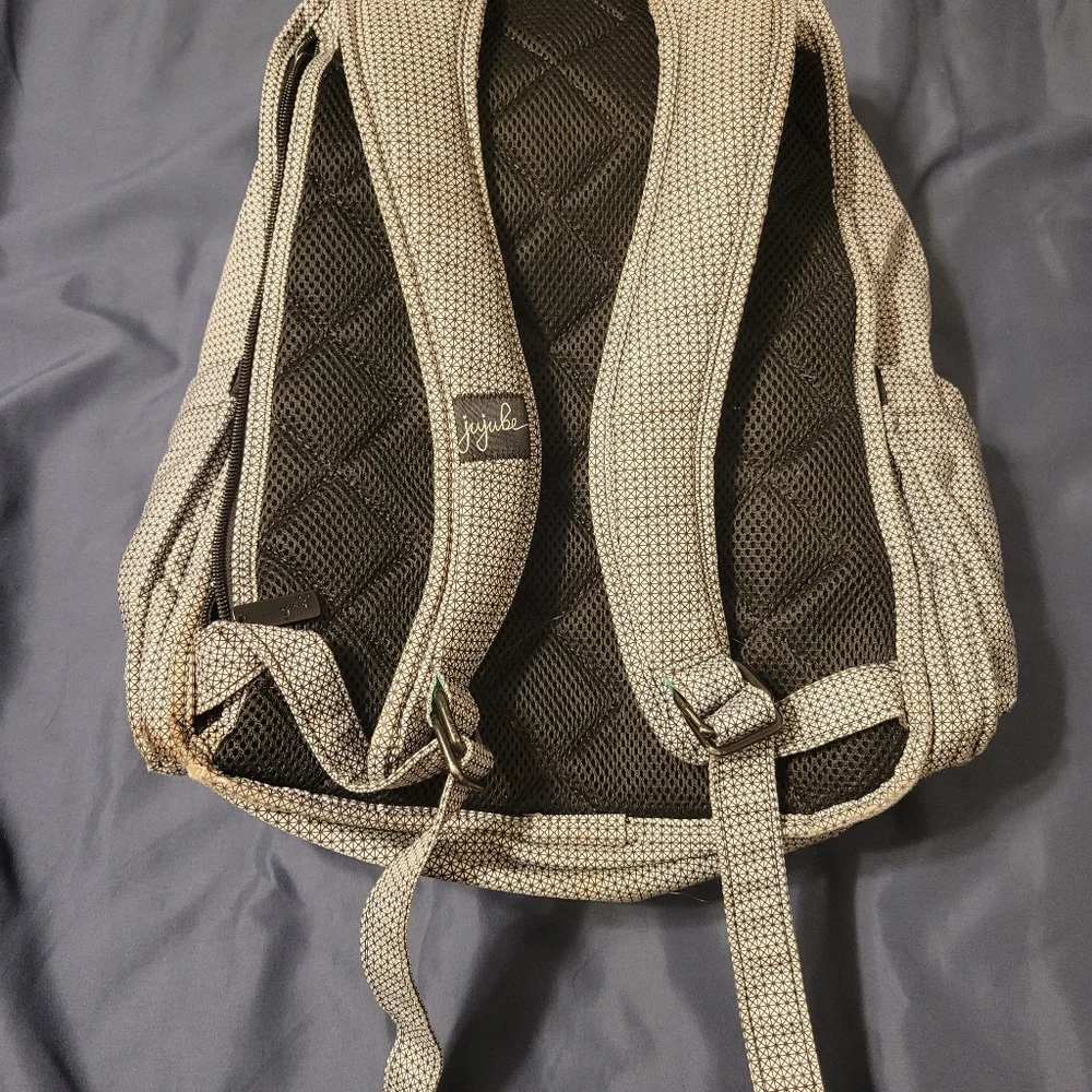 Jujube diaper bag black and white geometric backpack 6 zipper compartments